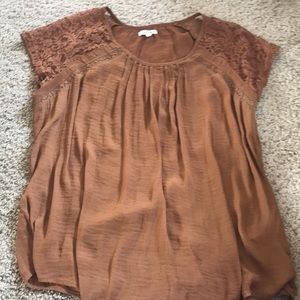 Tan/light brown semi formal blouse.